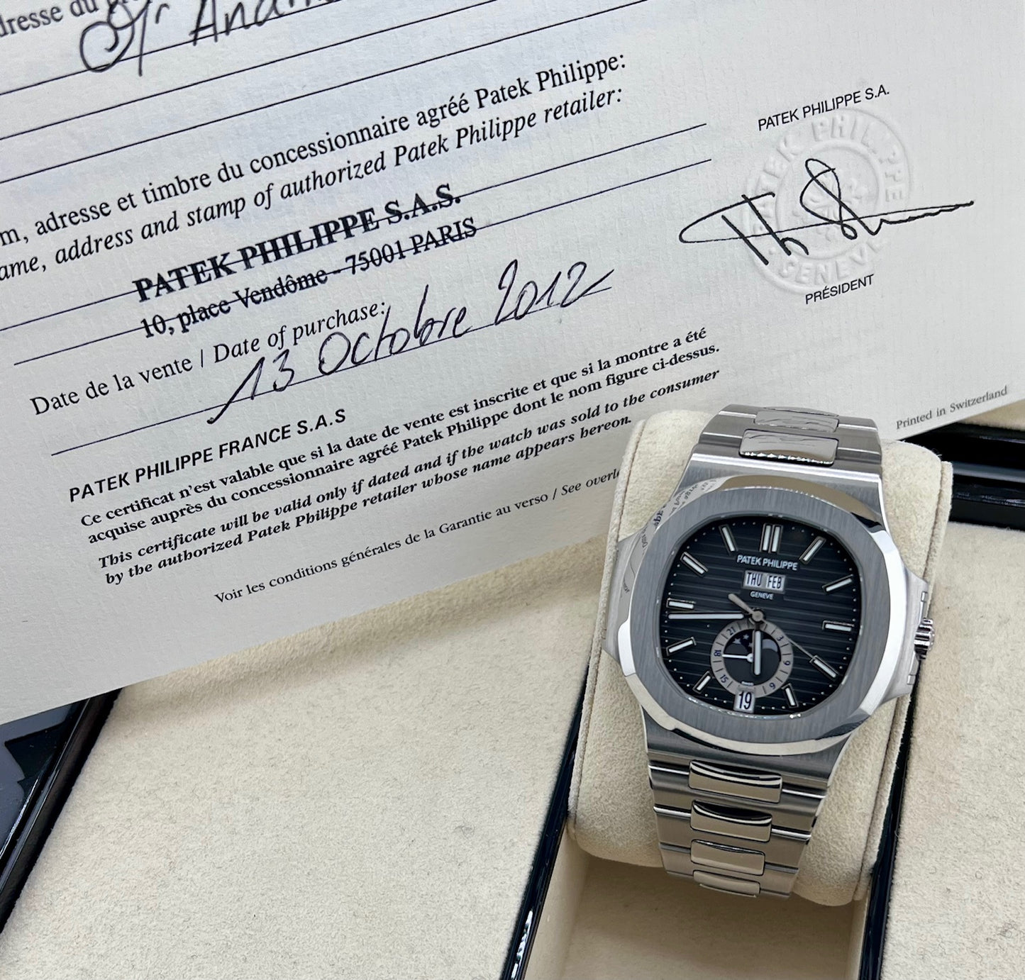 Patek Philippe Nautilus 5726/1A Black Dial 2012 Full Set (Francia)
