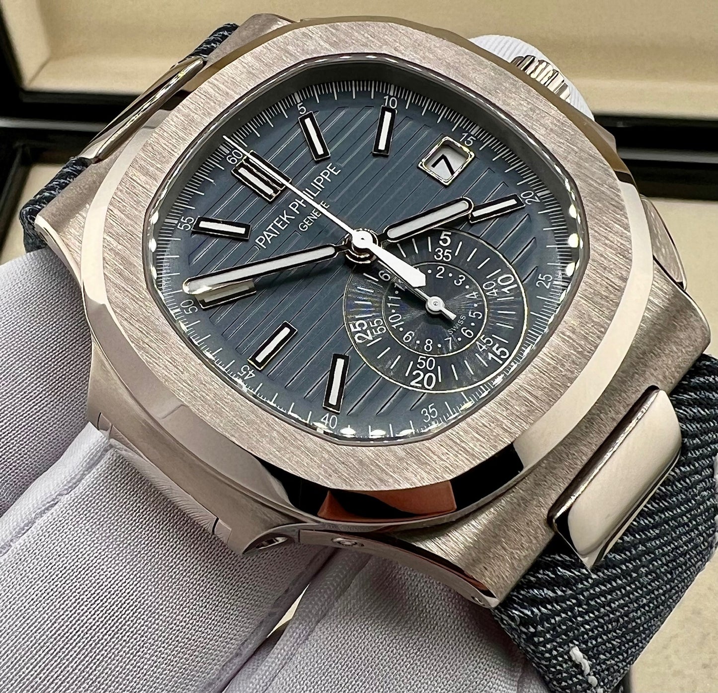 Patek Philippe Nautilus 5980/60G NEW 2026 White Gold Jeans Strap