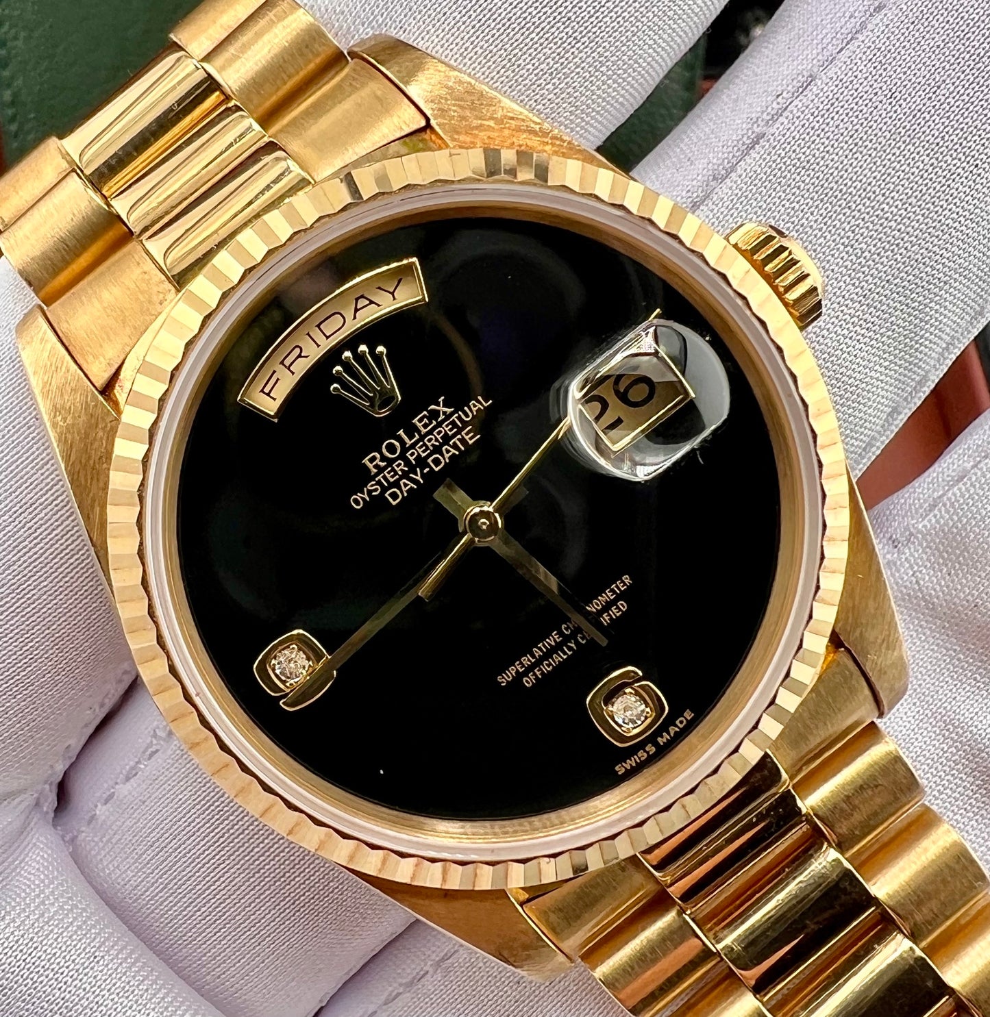 Rolex Day-Date "President" 18238 Black Dial Onyx diamond index 1994 no box rolex