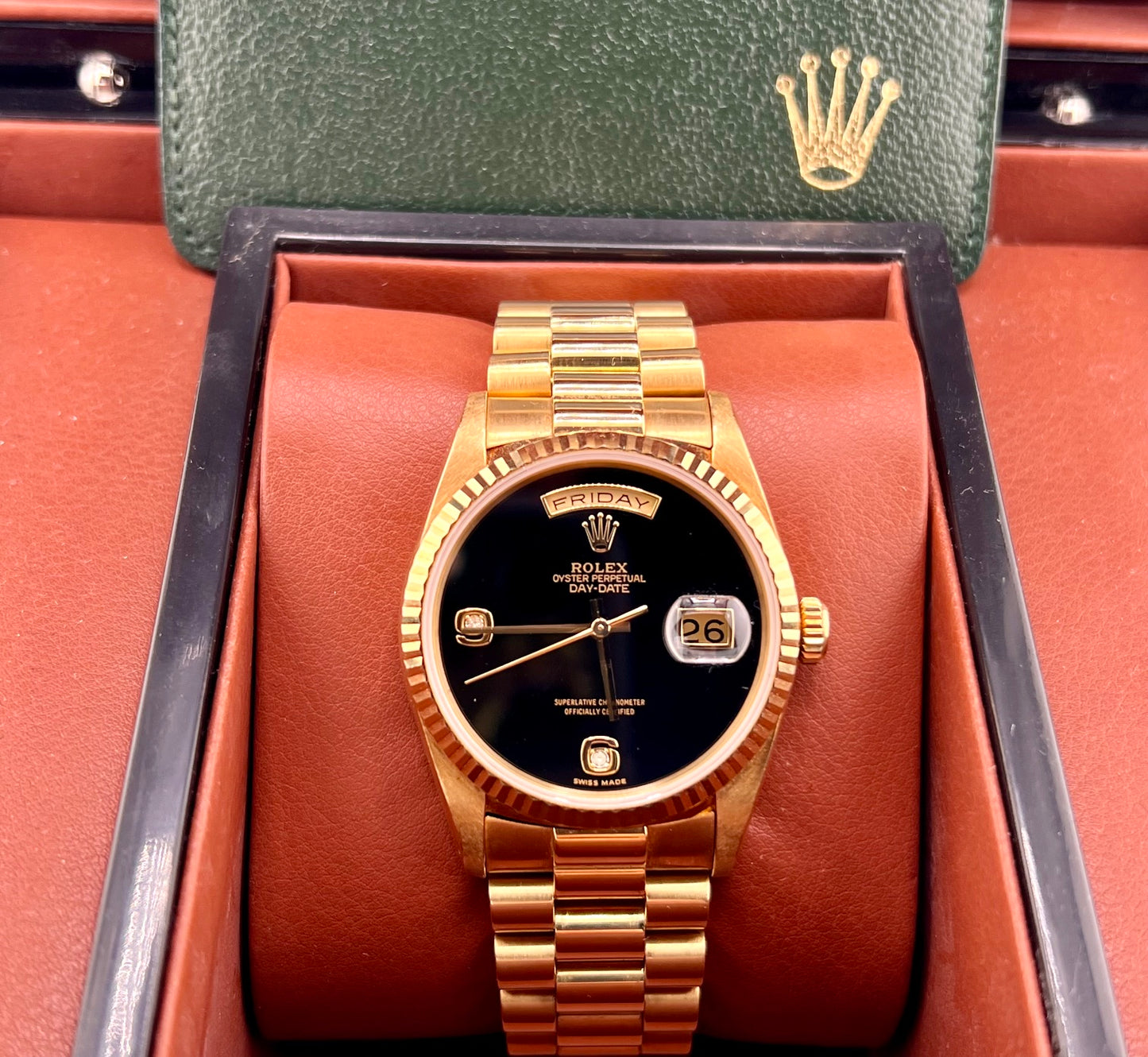 Rolex Day-Date "President" 18238 Black Dial Onyx diamond index 1994 no box rolex