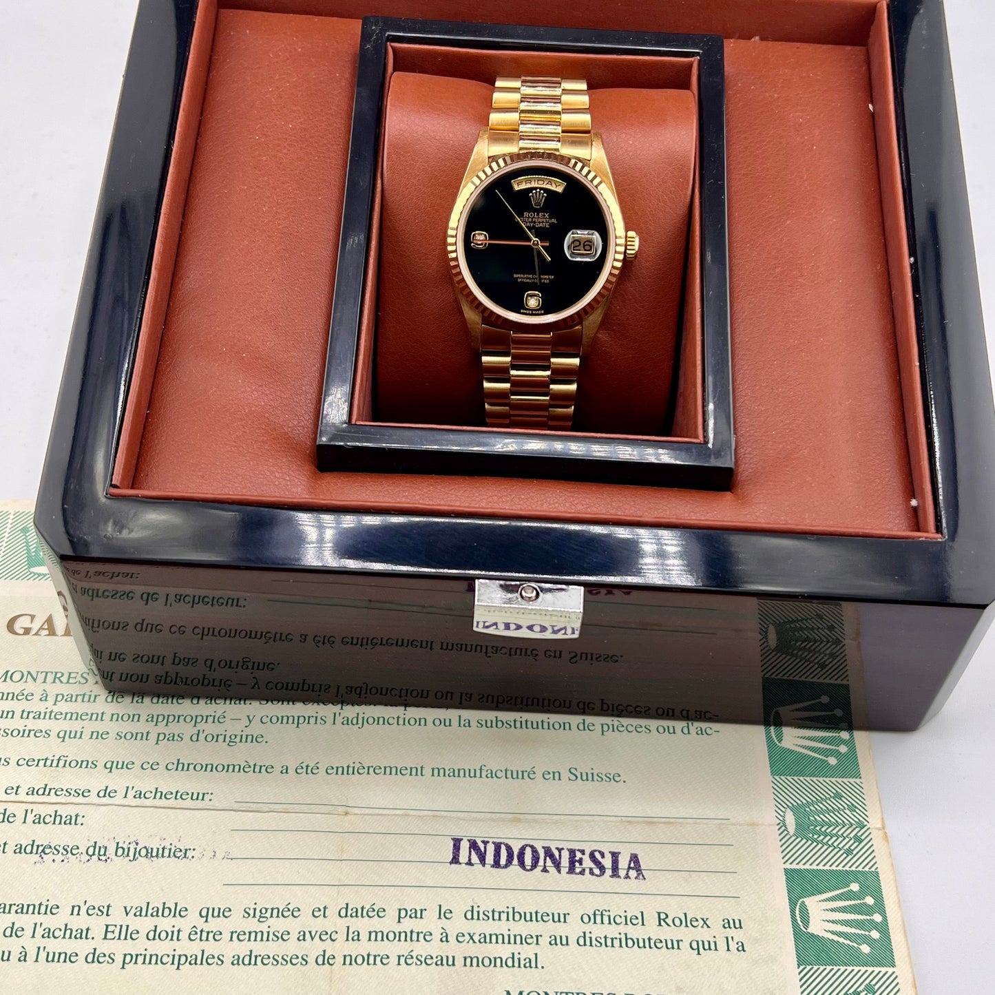 Rolex Day-Date "President" 18238 Black Dial Onyx diamond index 1994 no box rolex