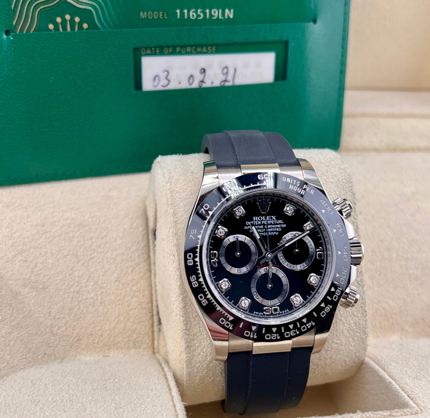 Rolex Daytona 116519LN Black Dial Diamond Index 2021