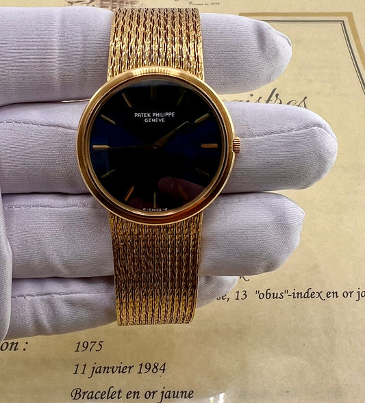 Patek Philippe Calatrava 3606/2 1984 Yellow Gold Blue Dial Extrait d'archive 2016