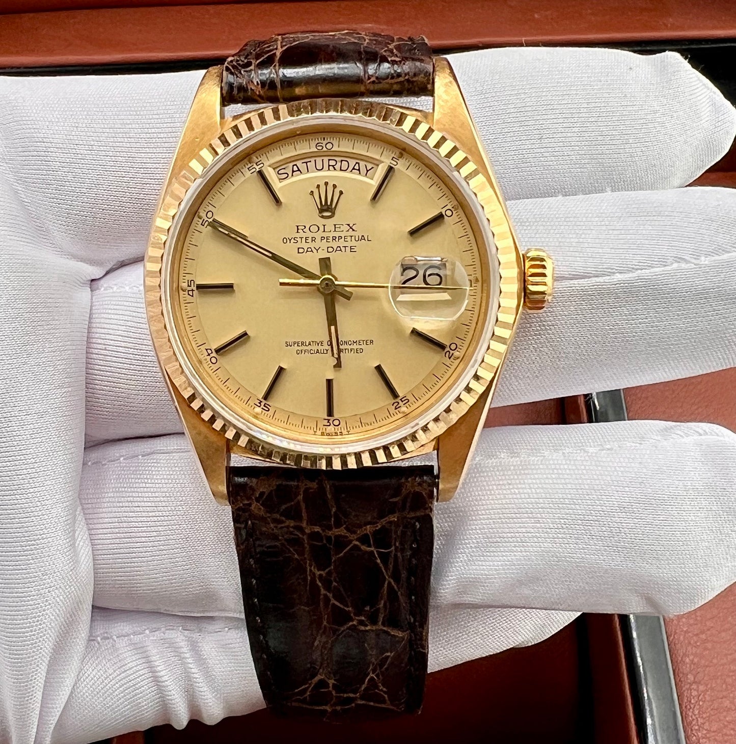 Rolex Day-Date 36mm 1803 Champagne Dial 1977 (Vetro zaffiro) solo orologio
