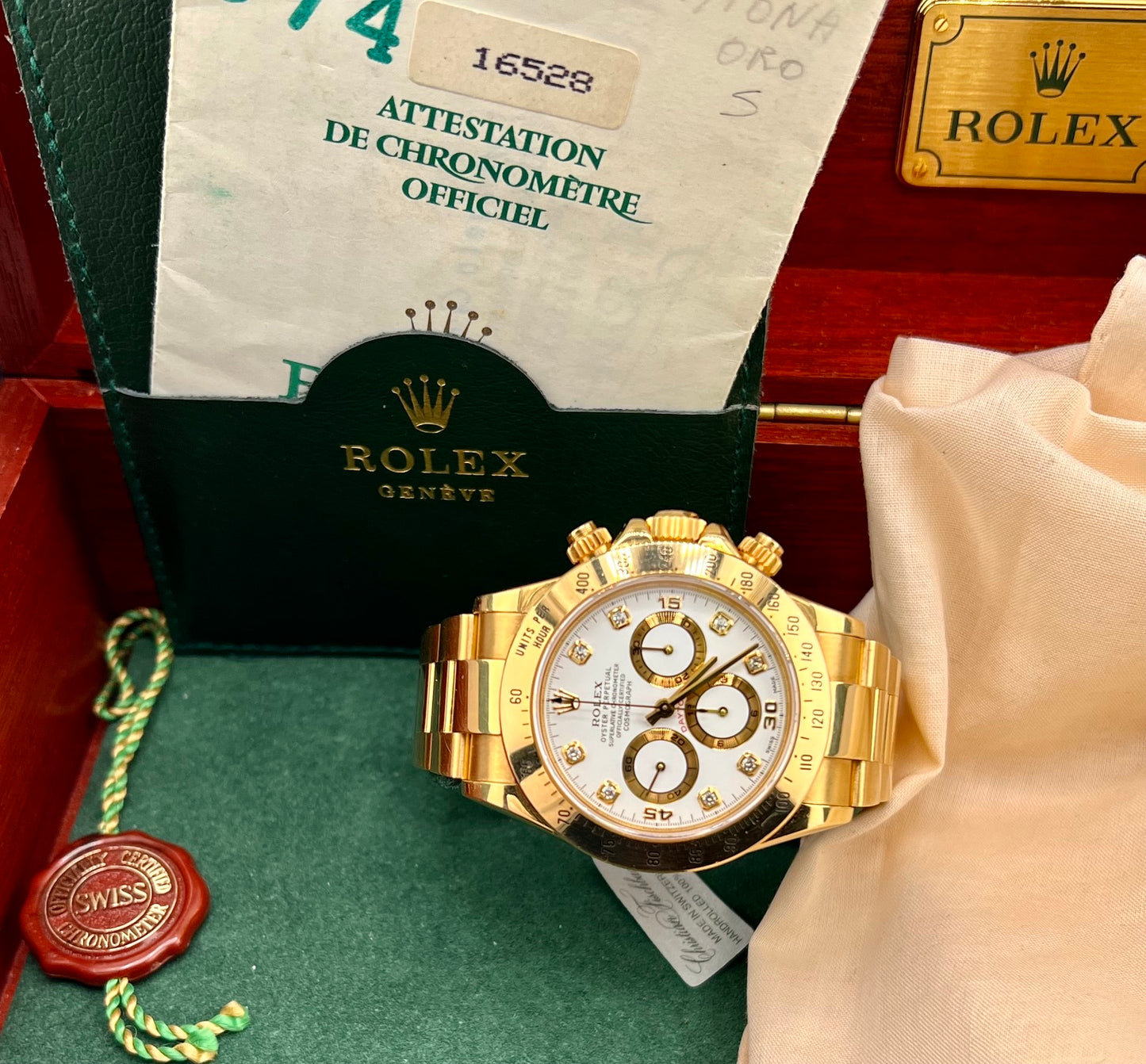 Rolex Daytona 16528 Zenith White Dial Index Diamond 1991 Box&Paper