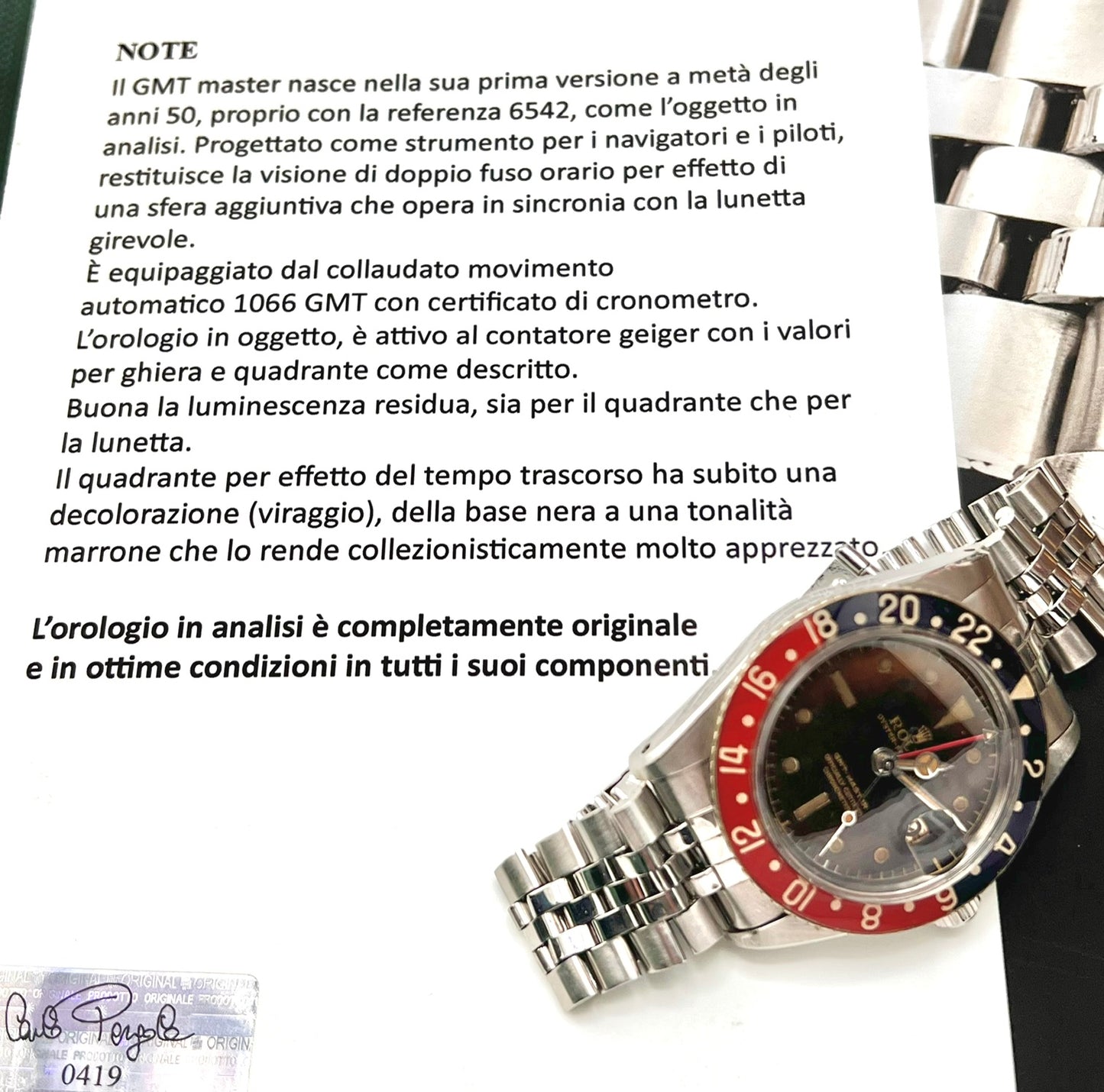 Rolex GMT-Master 6542 Brown ''Bachelite'' 1959 Expertise