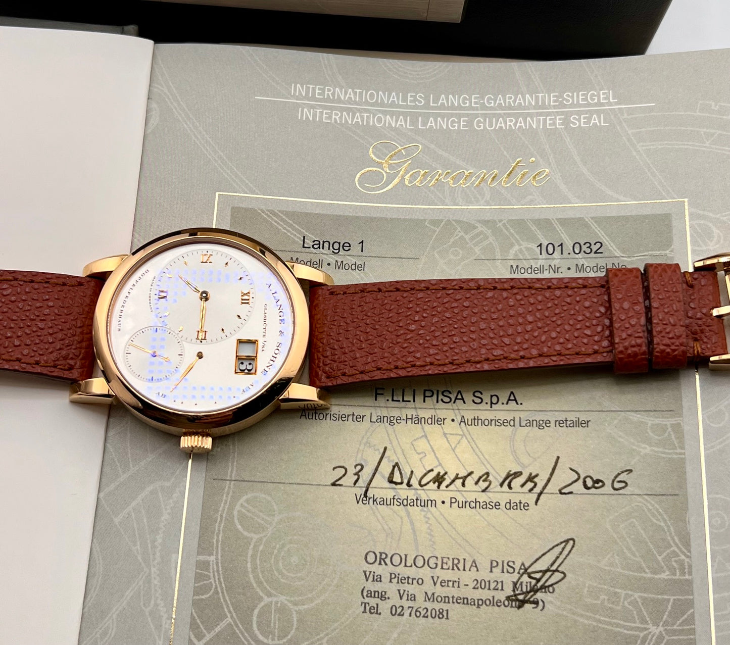 A. Lange & Söhne Lange 1 101.032 38,5mm Rose Gold Full Set 2006 Ita